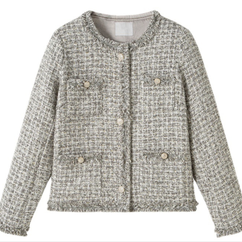 J.ING tweed gray retro jacket